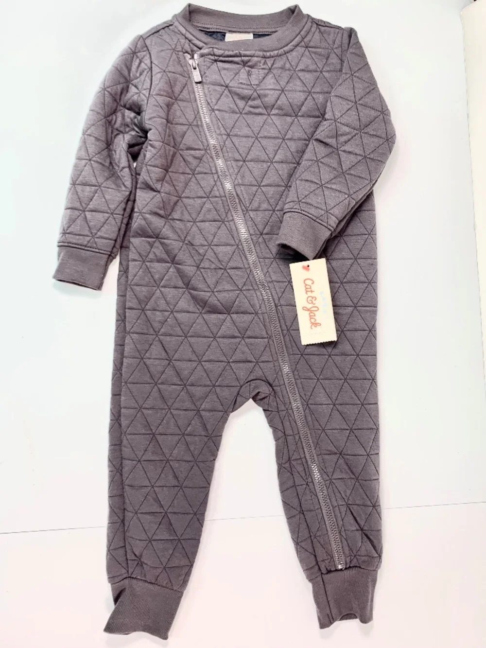 Cat & Jack 18M One Piece Quilted Moto Zippered Dark Grey Romper Cozy Cabincore